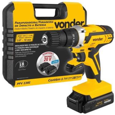 Imagem de Parafusadeira de Impacto 20V com 2 Baterias e Kit Brocas 18 Peças VOND