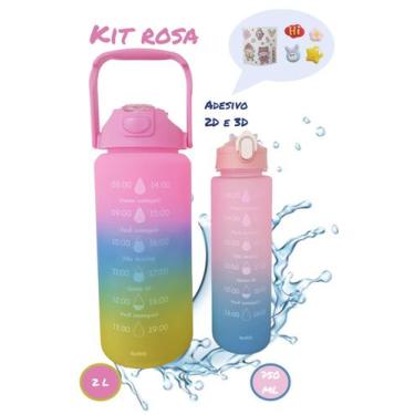 Imagem de Kit Garrafa Água Galão Squeeze Academia Escola 2l + 750ml+ Adesivos - 