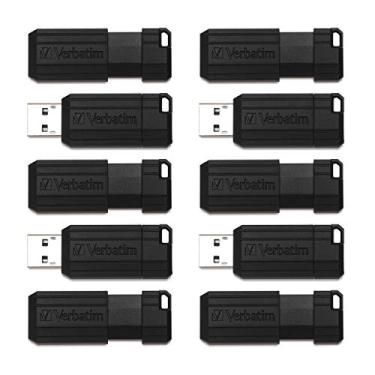 Imagem de Verbatim Pen Drive retrátil USB 2.0 PinStripe de 64 GB com proteção antimicrobiana Microban – Pacote com 10 unidades – Preto