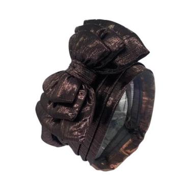 Imagem de Touca Turbante Africana Dourada Multicamadas Com Laço Elegante Para Mu