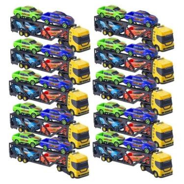 Imagem de 10 Carreta Cegonheira Caminhão Brinquedo Cegonha Carrinho - Bs toys