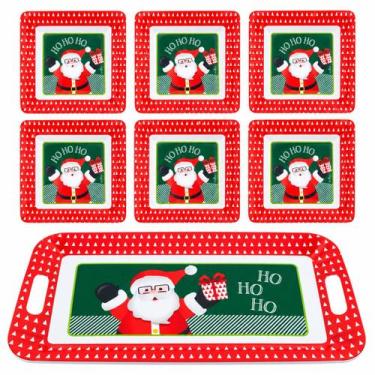 Imagem de Jogo Com 7 Peças Natalinas Bandeja Retangular e 6 Pratos Quadrados Mel