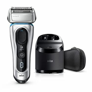 Imagem de Braun Série 8 8370cc Next Generation, barbeador elétrico, lâmina recarregável e sem fio, prata, com estação de carregamento e estojo de viagem de tecido