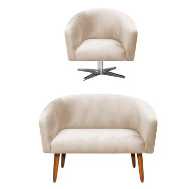 Imagem de Kit 1 Namoradeira 2L e 1 Poltrona Giratória Suede Bege