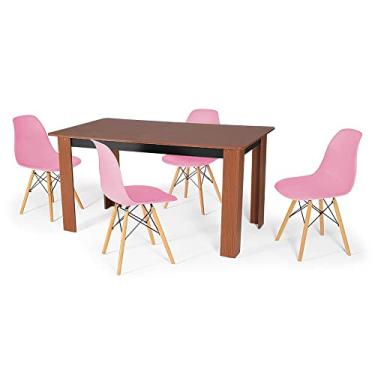 Imagem de Conjunto Mesa de Jantar Retangular Pérola Cherry 150x80cm com 4 Cadeiras Eames Eiffel - Rosa