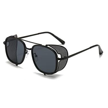 Imagem de Óculos de sol gótico Steampunk feminino designer masculino vintage redondo moda armação óculos de sol UV400, C1 preto, tamanho único