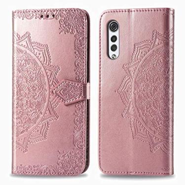 Imagem de HONGYAN Capa de telefone Para LG Velvet 5G Mandala Flower estojo de couro com relevo horizontal com suporte/slot de cartão/carteira/cordão Capa protetora