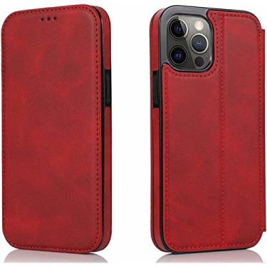Imagem de KANUZ Capa para iPhone 11/11Pro/11Pro Max, capa carteira à prova de choque capa carteira simples de couro PU premium com slots de cartão suporte fecho magnético capa flip (cor: vermelho, tamanho: 11pro)