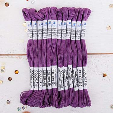 Imagem de 12 novelos ThreadArt Fio de bordado de algodão egípcio de fibra longa premium | Roxo | 6 fios dividíveis de 8,5 metros cada para bordado à mão, pulseiras de amizade, ponto de cruz e artesanato