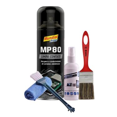 Imagem de Kit Limpa Telas Spray Limpa Contato Pano Microfibra Pincel Trincha Ideal para Manutenção em informática, Eletrônica