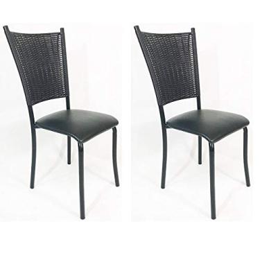 Imagem de Kit 2 Cadeiras de Cozinha Preta Fibra Sintética Preta Assento Preto - Poltronas do Sul