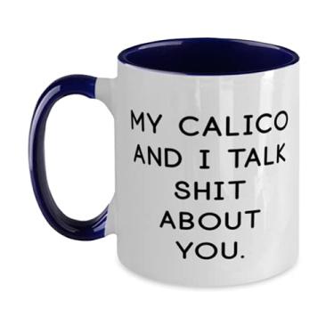 Imagem de Caneca My Calico and I Talk Shit About You. Caneca de dois tons 325 ml, copo de gato Calico, ótimos presentes para gato Calico