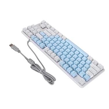 Imagem de Teclado Mecânico 87 Teclas Blue Switch Gaming Keyboard RGB Modo de Iluminação Retroiluminado Cabo USB Teclado Mecânico para PC Laptop Computador de Mesa (Branco azulado)