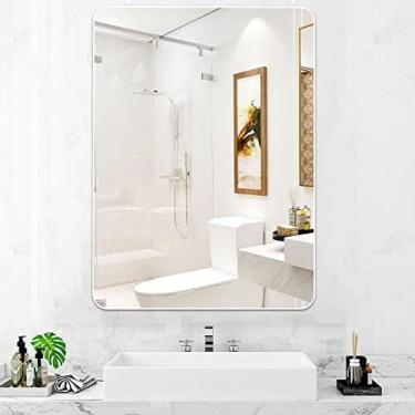 Imagem de Espelho De Banheiro Retangular Com Armação De Metal Preto Espelho De Parede Espelho De Destaque Decorativo Espelho De Penteadeira 30 X 40 Cm 50 X 70 Cm Pendura Na Horizontal Ou Vertical,Prata Bran