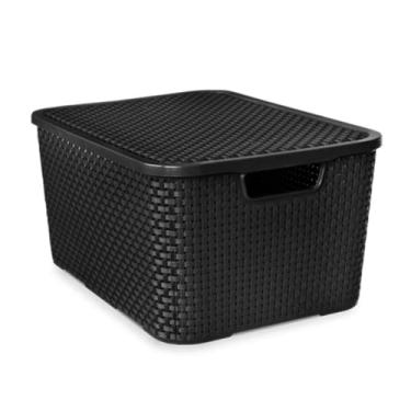 Imagem de PLASNEW Caixa Organizadora Rattan 17L Preta - 28 cm x 19 cm x 38 cm