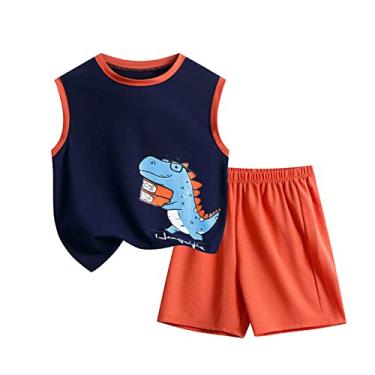 Imagem de 2t Conjunto de roupas de verão para meninos com estampas fofas e modernas, 2 peças, conjunto de roupas para crianças, roupas de verão para meninos, Azul-marinho, 9-10 Anos