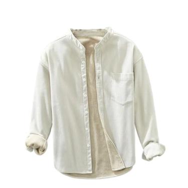 Imagem de Camisas quentes de lã grossa para homens inverno outono manga longa gola alta blusas vintage veludo cotelê algodão, 1353 Bege, P