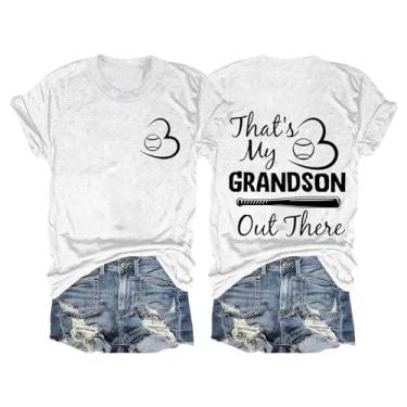 Imagem de Camisetas femininas de beisebol 2024 That's My Grandson Out There Camiseta casual solta leve, Branco, XXG