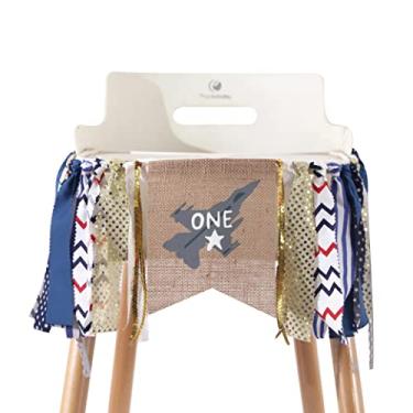Imagem de Airplane First Birthday High Chair Banner - Airplane Happy Birthday Banner for Baby,Patriotic Air Force Fighter Jet Pilot, Photo Shoot Cake Smash Prop - Party Decor (Airplane HF)