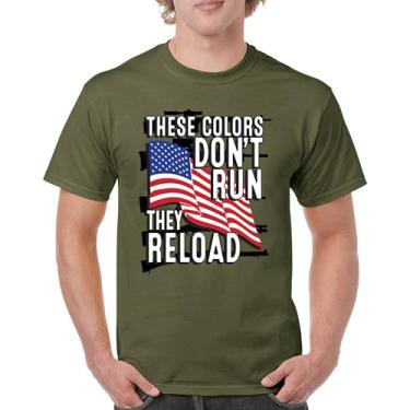 Imagem de Camiseta masculina These Colors Don't Run They Reload 2nd Amendment 2A Don't Tread on Me Second Right Bandeira Americana, Verde militar, M
