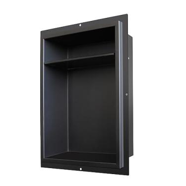 Imagem de CKB Nicho de chuveiro de aço inoxidável, 45 cm x 35 cm x 10 cm de profundidade, prateleiras de armazenamento de camada dupla, prateleira de chuveiro embutida com preto fosco