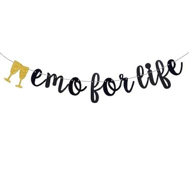 Imagem de Emo for Life Banner preto com glitter, guirlanda de festa Emo para idosos gótica decoração emo, placa engraçada de decorações de festa emo em inglês antigo (pré-amarrado)
