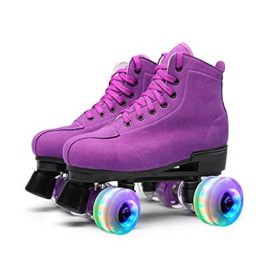 Imagem de Patins femininos para uso ao ar livre camurça Quad Skates roxo tamanho 37