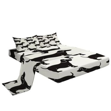 Imagem de Eojctoy Jogo de lençol ultramacio com tema de dachshund preto, 4 peças, fácil de cuidar com lençol solteiro com bolso profundo de 40,6 cm, confortável e respirável ajustado para casa