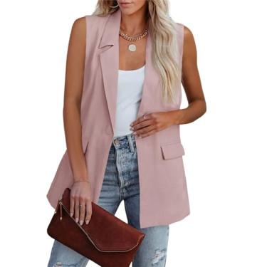 Imagem de Cicy Bell Blazer feminino sem mangas, casual, frente aberta, botão único, jaqueta de verão com bolsos, rosa, G