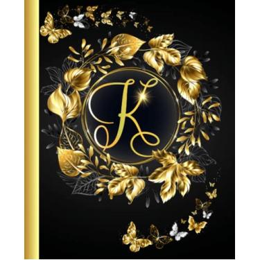 Imagem de Caderno monograma letra K: lindas folhas douradas e brilhantes com lindas borboletas douradas para meninas e mulheres adolescentes | Perfeito para diário... Páginas, 19 x 23 cm, capa fosca macia