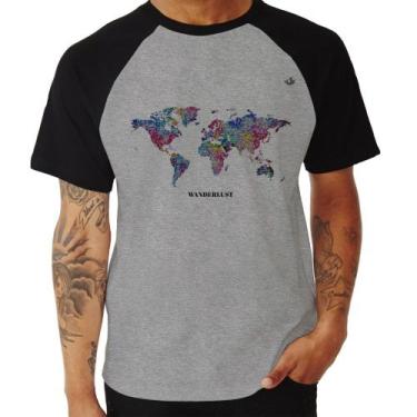 Imagem de Camiseta Raglan Mapa Mundi Mosaico - Foca Na Moda