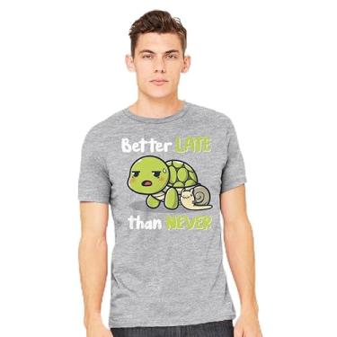 Imagem de TeeFury - Better Late Than Never - Camiseta masculina animal, tartaruga, Carvão, P