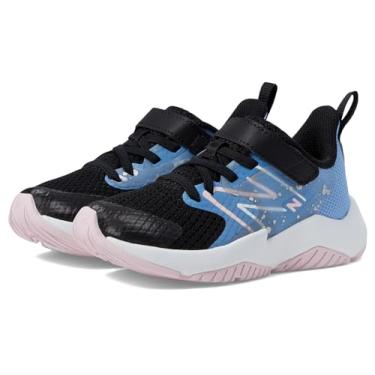 Imagem de New Balance Tênis infantil unissex Rave Run V2 elástico com alça superior, Preto/azul laguna/framboesa clara, 5.5 Big Kid