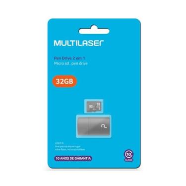 Imagem de Cartão de memória micro SD 32GB Classe 10 com Leitor USB MC163 MULTILASER BT 1 UN - 2x1 PENDRIVE USB E CARTÃO DE MEMÓRIA