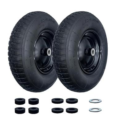 Imagem de Pacote com 2 rodas e pneus pneumáticos de carrinho de mão de 4,80/4-8" com cubo central de 7,6 cm a 15,2 cm e buchas de 1,9 cm para carrinho de mão e carrinho de jardim vagão de jardim
