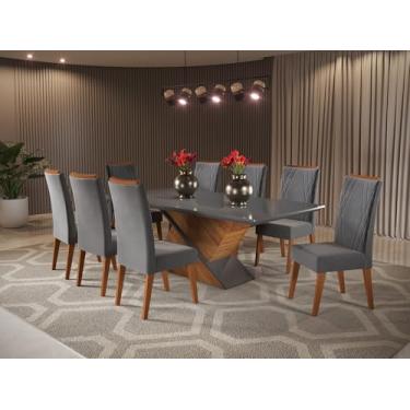 Imagem de Mesa de Jantar Retangular Pipa com 8 Cadeiras Madeira Maciça Vegas Mel/Cinza/Grafite