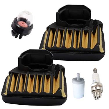 Imagem de Pacote com 2 filtros de ar 537255702 para Husqvarna 455E 455 460 461 Jonsered CS2255 com peças de lâmpada de primer de vela de ignição com filtro de combustível