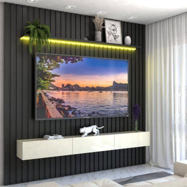 Imagem de Painel para TV Até 85 Polegadas Imperial 3 Gavetas Ripado 100% Mdf Grafite/Off White - Panorama Móveis