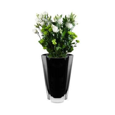 Imagem de Barski Vaso de vidro - Vaso de vidro preto - Estilo ondulado - 23 cm de altura - Vaso para flor, rosa, tulipa, feito na Europa