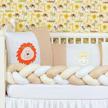 Imagem de Kit Berço Trança Bege Selva Baby Estampa Chuva de Amor com naninha - L