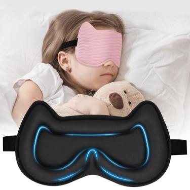 Imagem de Máscara de dormir infantil 3D: Máscaras de dormir com bojo contornado em 3D, cobertura para os olhos para dormir com alça ajustável, espuma viscoelástica leve para olhos noturnos para meninos meninas