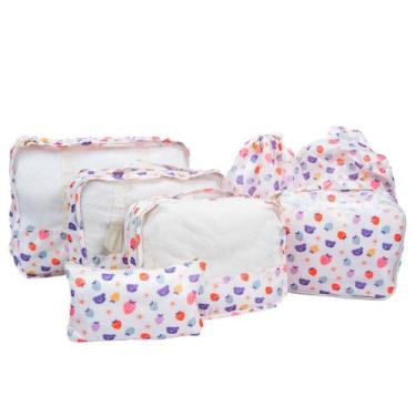 Imagem de Organizador para mala de viagem kit com 7 peças estampa morango - Mimo