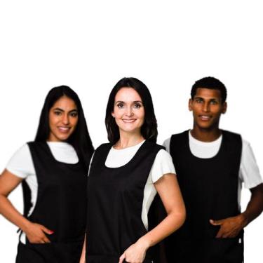 Imagem de Kit 2 Avental Bata Oxford Liso Preto Com 2 Bolsos LojaLoja Frente e Co