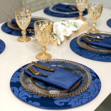 Imagem de Kit Sousplat com Guardanapos Jacquard  - MUMUDECOR, 131 AZUL MARINHO, 