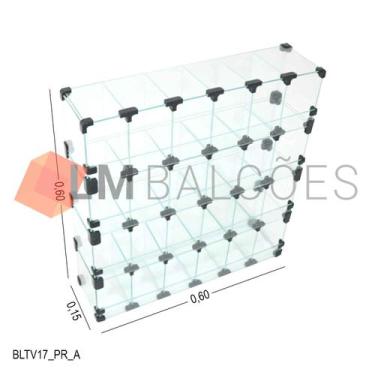 Imagem de Baleiro Expositor Preto de Vidro 0,60 x 0,60 x 0,15m - LM Balcoes