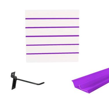 Imagem de Painel Canaletado Branco em Mdf 0,61 x 0,61m com Perfil Pvc Roxo e 10 