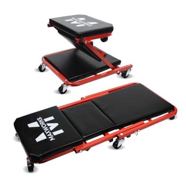 Imagem de MaxWorks 50873 Creeper mecânico 2 em 1, assento Z-Creeper de 91 cm, capacidade de 136 kg, trepadeira de baixo perfil com 6 peças de rodízios para garagem, loja, reparo de automóveis
