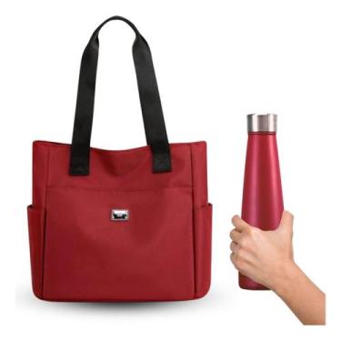 Imagem de Kit Garrafa E Bolsa Feminina Espaçosa Ombro Aço Luxo Resistente - Alwy