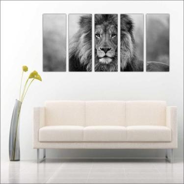Imagem de Quadro Decorativo Animais Leão Mosaico Moderno 5 Peças GG6 - Vital