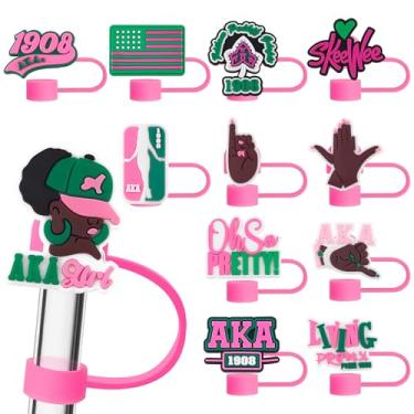 Imagem de 12 peças de tampas de palha rosa menina para copo Stanley de 1,134 g tampas de palha de silicone tampas de palha para canudos de 1 cm acessórios de copo